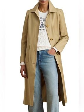 Lauren Ralph Lauren Women’s Long Trench Coat In Khaki Relaxed Fit Sz L NWT